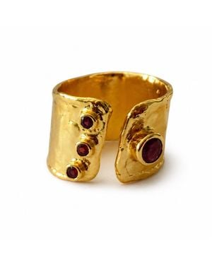By Ozge Mystic Egypt Ruby Stone Plated Adjustable Cuff Ring - Metallic