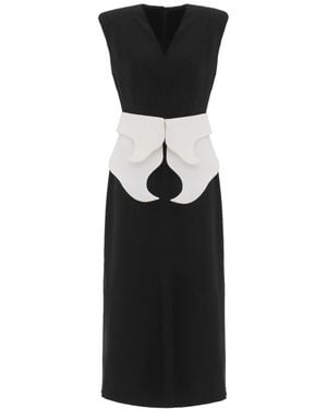 Julia Allert Structured Sleeveless V-Neck Dress With Waist Belt – - Black