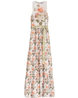 Niza Sleeveless Maxi Dress With Floral Print And Belt - Metallic
