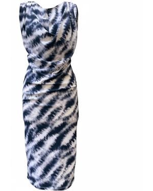Imaatu Oshun Dress Ink Monochrome Sculpting Elastic Cotton Jersey Waterfall Drape Midi - Blue