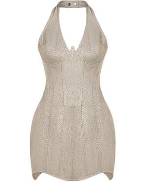 Nocturne Snake-Print Boned Mini Corset Dress - Natural