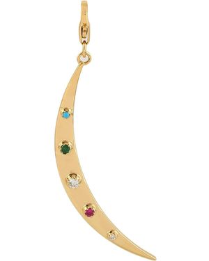 Artisan Multi-Gemstone Crescent Moon Pendant Charm - Metallic