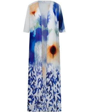 DHARA SHETH DUBAI Ciel & Sand Short Sleeves Long Kimono - Blue