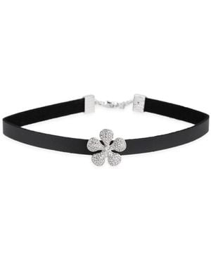 Saachi Dainty Crystal Flower Charm Choker Necklace - Black