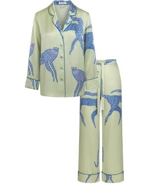 Piola Natural Silk Long Pajama Set - Blue