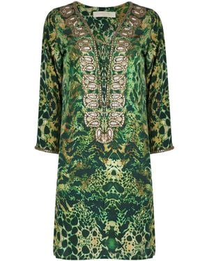 Sophia Alexia Emerald Leopard Silk Taj Kaftan - Green