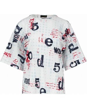 Conquista Oversized Cotton Ripstop Printed T-Shirt With Elbow-Length Sleeves - Blue