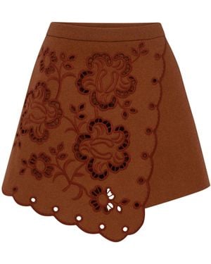 Annabo Desert Bloom Eyelet Wool Mini Skirt-Shorts - Brown