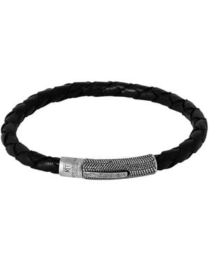 Tateossian Vintage Herringbone Click Leather Bracelet - Black