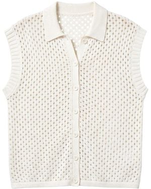 Brodie Cashmere Pointelle Sleeveless Shirt - White