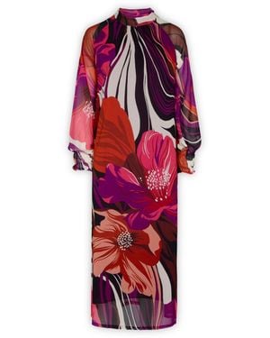Juan Avellaneda X Seeiou Long Sleeve Midi Floral Dress Laetitia - Red