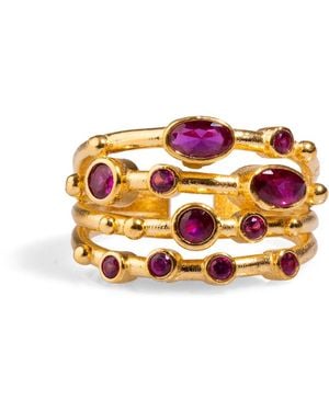 Ebru Jewelry Ruby Stone Adjustable Statement Ring - Multicolour