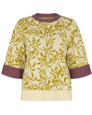 Raffya Daffodil Slouchy Leaf Print Knitted T-Shirt - Yellow