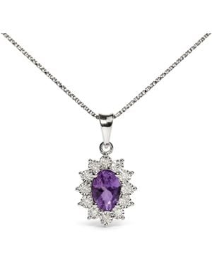 Haus of Brilliance Sterling Oval Amethyst & Diamond Accent Floral Halo Pendant Necklace - Metallic