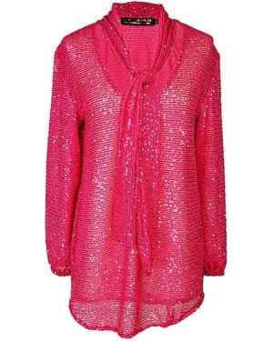 Jennafer Grace Cerise Sequin Tie Front Blouse - Pink