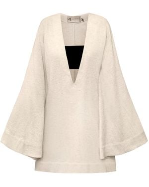 ALINA CERNĂTESCU Neutrals Tunis Mini Cotton Linen Holiday Resort Dress - Natural