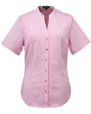 Smart and Joy Fitted V-Neck Short Sleeves Cotton Shirt - Pink