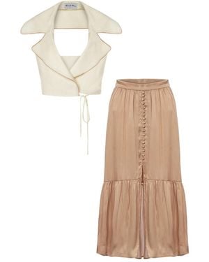 Women & Women Neutrals Marine, Bias Detail, Sleeveless Wrap Shirt And Hermosa Slit, Long, Buttoned, Satin Skirt - Natural