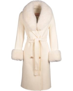Santinni Marlene Cashmere & Wool Coat With Faux Fur - Natural