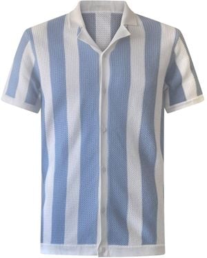 Vustra Ocean Breeze Stripe Flatknit Camp Shirt - Blue