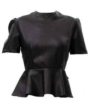 Maison Bogomil Faux Leather Peplum Blouse - Black