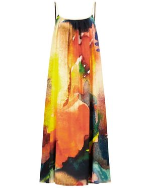 DHARA SHETH DUBAI Enigma Abstract Print Spaghetti Strap Maxi Dress - Orange
