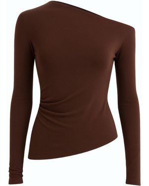 Monlicia Aura One-Shoulder Draped Top – - Brown
