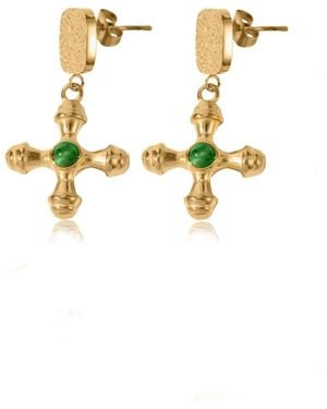 VIEA Chiara Agate Stone Cross Earrings - Metallic