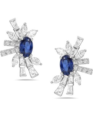 Artisan Sapphire & Baguette Diamond Cluster Stud Earrings - Blue