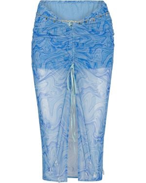 Empress Mimi Siren Song Ruched Skirt With Wave Print - Blue