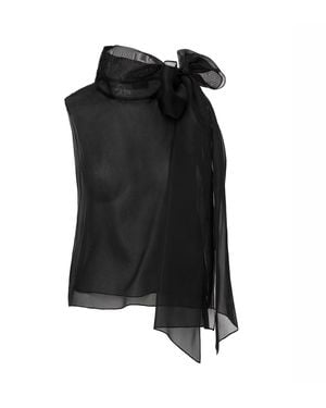 Lita Couture Short-Sleeve Sheer Bow Blouse - Black