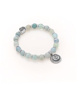 Seven Saints Throat Chakra Aquamarine Activation Stretch Bracelet, Rhodium Plated - Blue