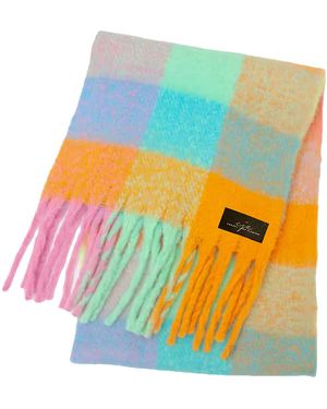 Chanel Joan Elkayam Multicoloured Pastel Chequered Large Fringed Cashmere-Blend Winter Scarf