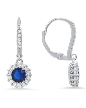 Kylie Harper Dangling Sapphire Halo Leverback Earrings - Blue