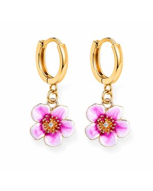 My Little Nature Plumeria Flower Hoop Earrings Plated Floral Earrings - Metallic