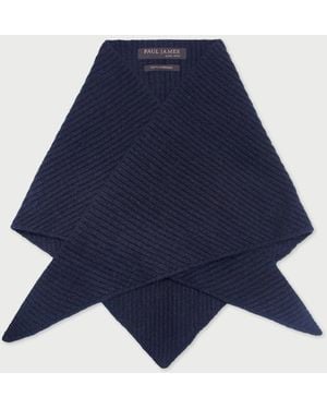 Paul James Knitwear Lambswool Ember Ribbed Triangle Scarf - Blue