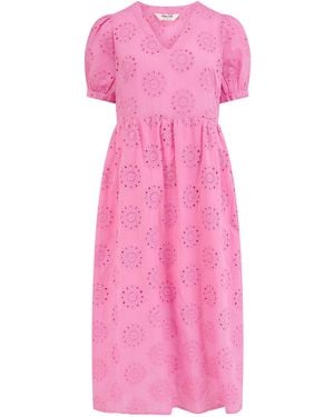 Sugarhill Kim Broderie Anglaise, Midi Smock Dress - Pink