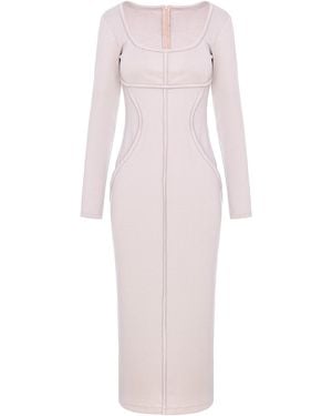 BLUZAT Neutrals Bodycon Dress With Square Neckline - Pink