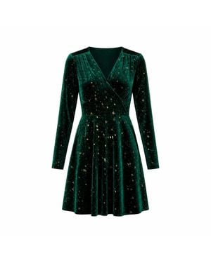 Yumi' Velvet Skater Dress With Foil Star Print - Green