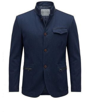 Ron Tomson Stand Collar Denim Blazer - Blue