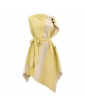 Stuart Trevor Pirate Dress – Lemon Embroidered Natural Linen - Yellow