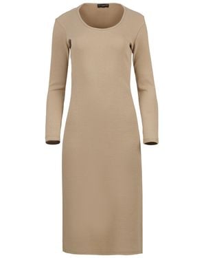 Conquista Neutrals Long Sleeve Round Neck Midi Dress - Natural