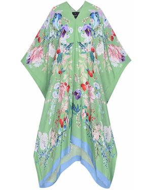 Meng Paris Watercolor Flowers Silk Georgette Kaftan - Blue