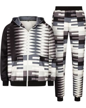 Ohema Ohene Hooded Kente Print Tracksuit Co-Ord Set – Monochrome - Black