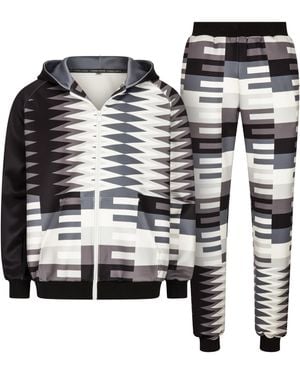 Ohema Ohene Hooded Kente Print Tracksuit Co-Ord Set – Monochrome - Black