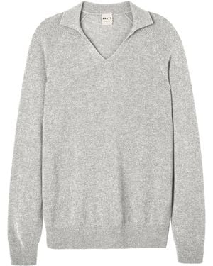 Salts Cashmere Split Neck Polo Jumper - Grey