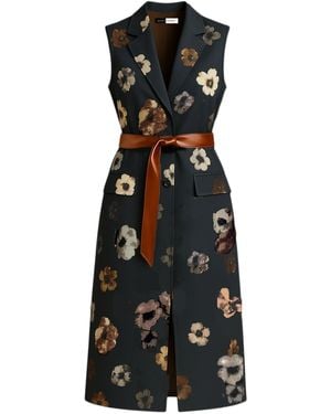 Richa Sharma Floral Noir Longline Waistcoat - Black