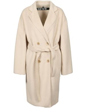 Freaky Nation Neutrals Fake Wool Coat With Belt - Natural