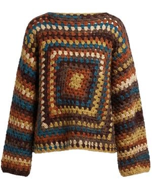 Ana Chic Earth Granny Square Handmade Crochet Jumper - Brown