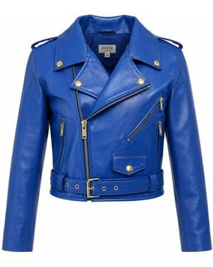 Zasta Studio Cropped Biker Leather Jacket - Blue